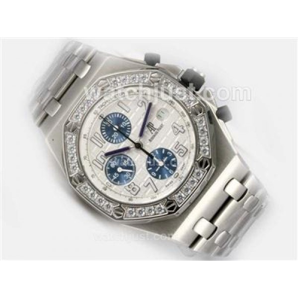 UK Online Replica Audemars Piguet Royal Oak Chronograph Swiss Valjoux 7750 Movement Diamond Bezel White Dial