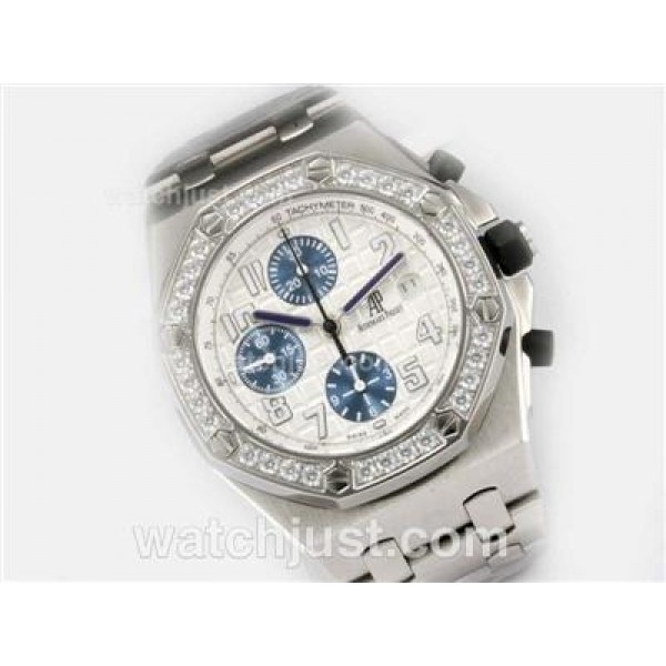 UK Online Replica Audemars Piguet Royal Oak Chronograph Swiss Valjoux 7750 Movement Diamond Bezel White Dial
