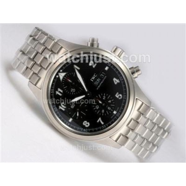 IWC Spitfire Double Chronograph Swiss Valjoux 7750 Movement with Black Dial