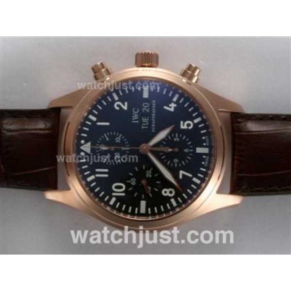 IWC Pilot Chronograph Swiss Valjoux 7750 Movement Rose Gold Case with Black Dial-AR Coating
