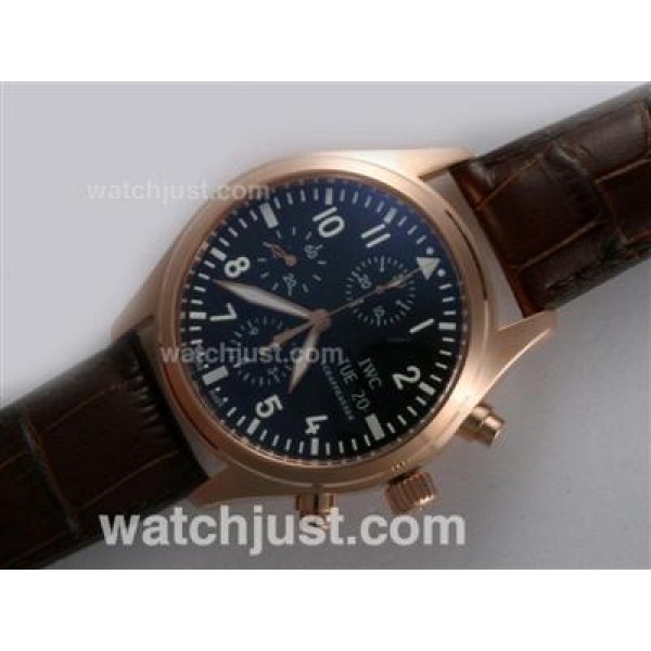IWC Pilot Chronograph Swiss Valjoux 7750 Movement Rose Gold Case with Black Dial-AR Coating