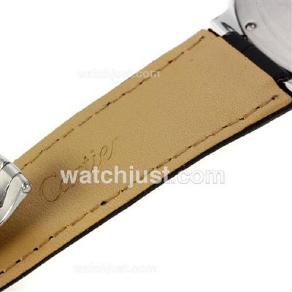 Cartier Ballon bleu de Cartier Diamond Bezel with White Dial-Leather Strap