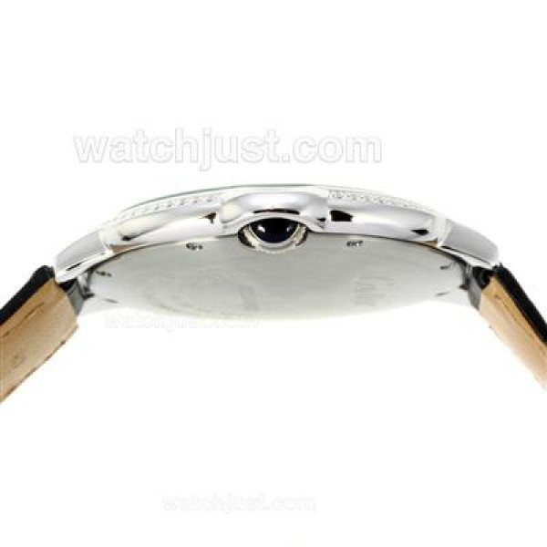 Cartier Ballon bleu de Cartier Diamond Bezel with White Dial-Leather Strap