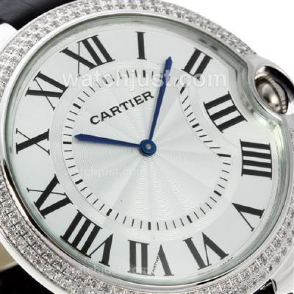 Cartier Ballon bleu de Cartier Diamond Bezel with White Dial-Leather Strap