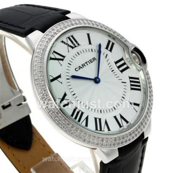 Cartier Ballon bleu de Cartier Diamond Bezel with White Dial-Leather Strap