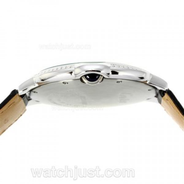 Cartier Ballon bleu de Cartier Diamond Bezel with Black Dial-Leather Strap