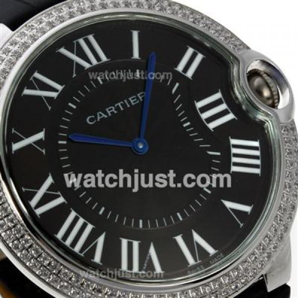Cartier Ballon bleu de Cartier Diamond Bezel with Black Dial-Leather Strap