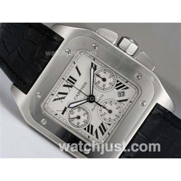 Cartier Santos 100 Chronograph Swiss Valjoux 7750 Movement with White Dial