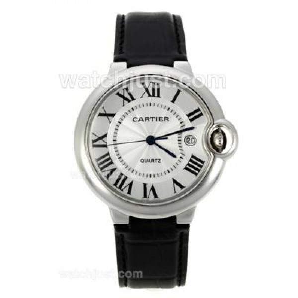 Cartier Ballon bleu de Cartier Roman Markers with White Dial-Leather Strap