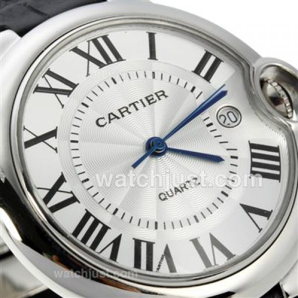 Cartier Ballon bleu de Cartier Roman Markers with White Dial-Leather Strap