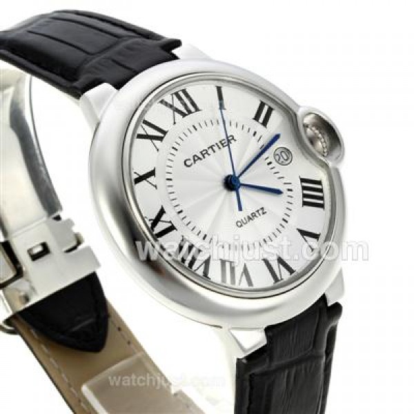 Cartier Ballon bleu de Cartier Roman Markers with White Dial-Leather Strap