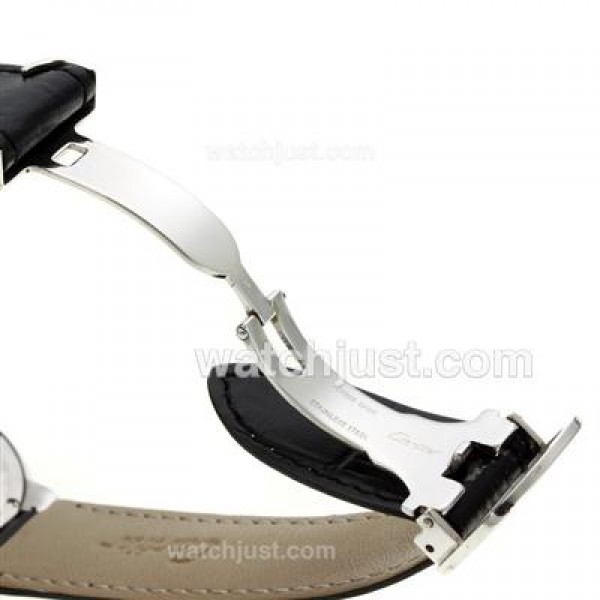 Cartier Ballon bleu de Cartier Roman Markers with Black Dial-Leather Strap
