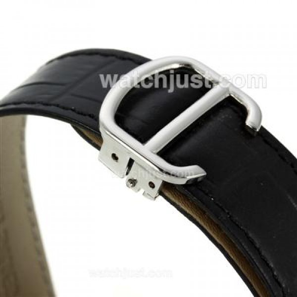 Cartier Ballon bleu de Cartier Roman Markers with Black Dial-Leather Strap