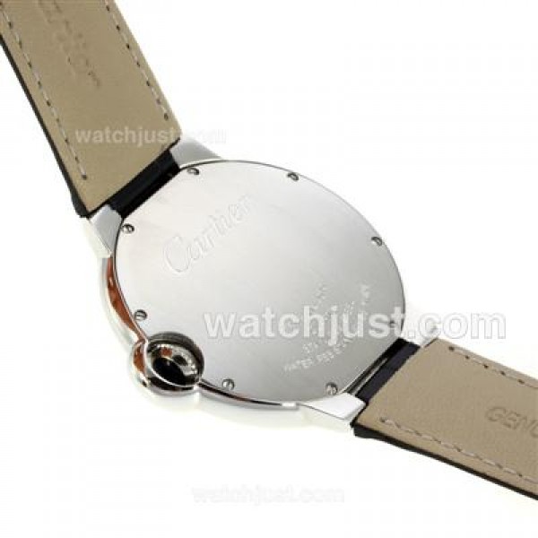 Cartier Ballon bleu de Cartier Roman Markers with Black Dial-Leather Strap