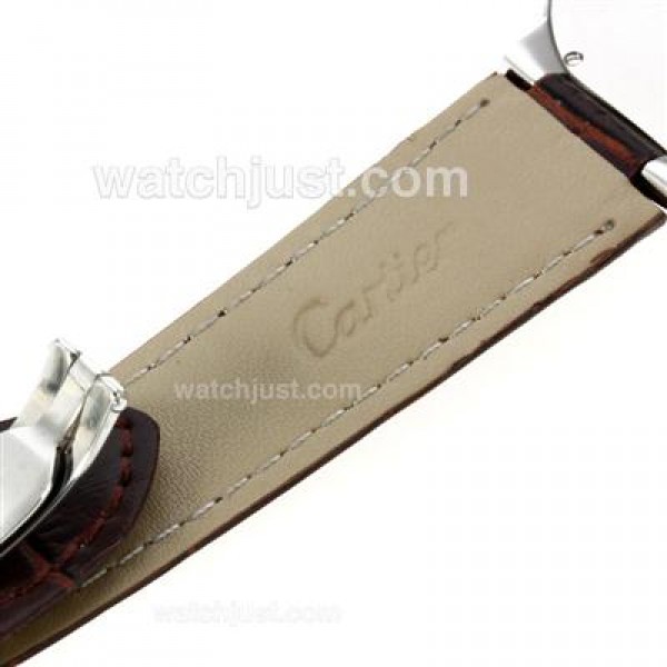Cartier Ballon bleu de Cartier Roman Markers with White Dial-Brown Leather Strap