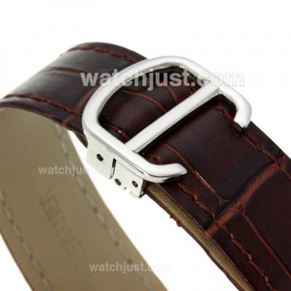 Cartier Ballon bleu de Cartier Roman Markers with White Dial-Brown Leather Strap