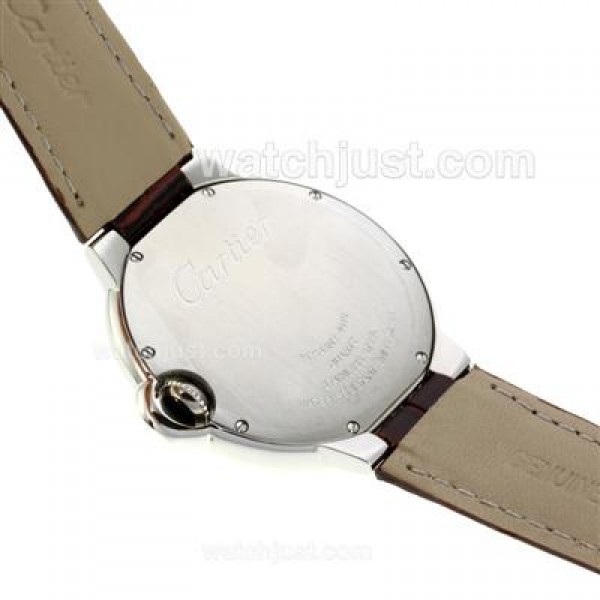 Cartier Ballon bleu de Cartier Roman Markers with White Dial-Brown Leather Strap