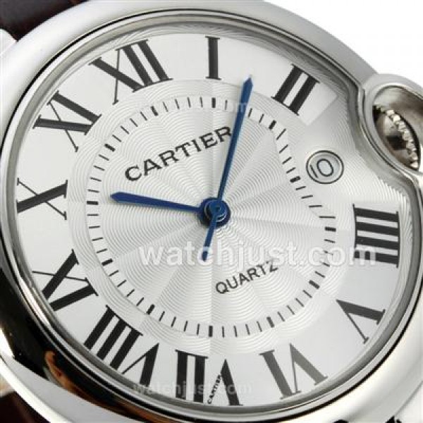 Cartier Ballon bleu de Cartier Roman Markers with White Dial-Brown Leather Strap