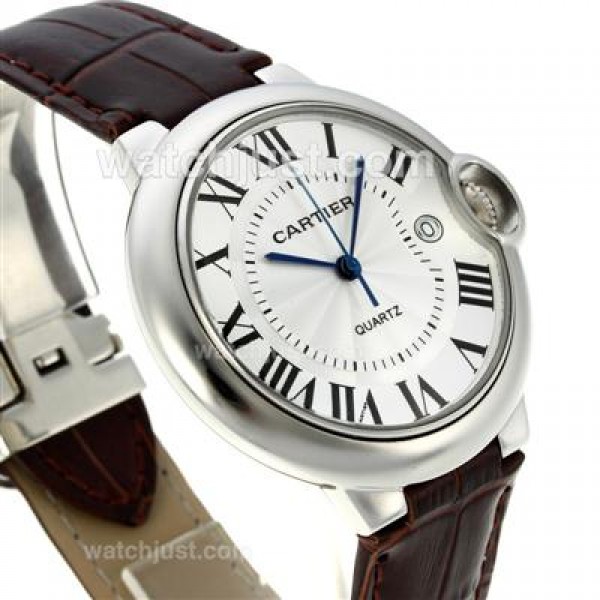 Cartier Ballon bleu de Cartier Roman Markers with White Dial-Brown Leather Strap