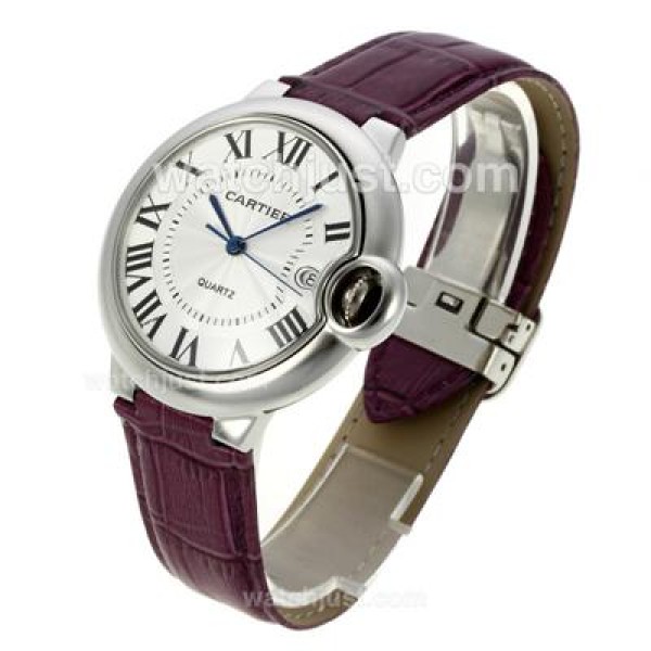 Cartier Ballon bleu de Cartier Roman Markers with White Dial-Purple Leather Strap