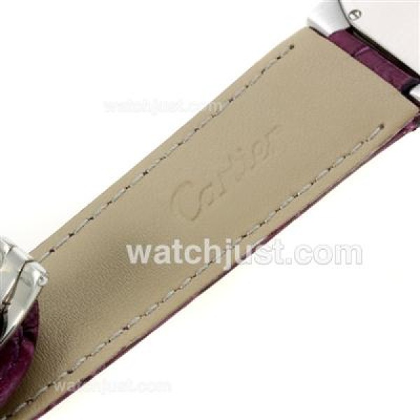 Cartier Ballon bleu de Cartier Roman Markers with White Dial-Purple Leather Strap