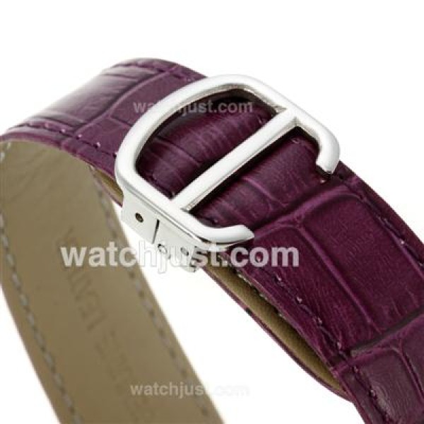 Cartier Ballon bleu de Cartier Roman Markers with White Dial-Purple Leather Strap