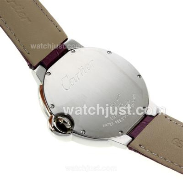 Cartier Ballon bleu de Cartier Roman Markers with White Dial-Purple Leather Strap