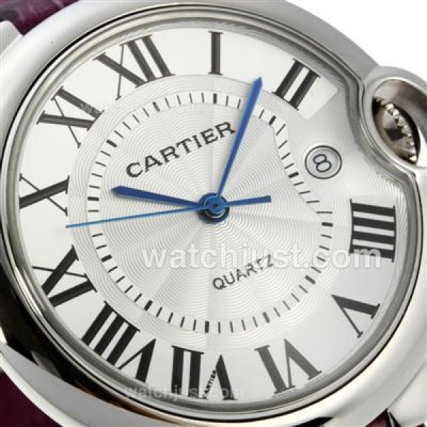 Cartier Ballon bleu de Cartier Roman Markers with White Dial-Purple Leather Strap