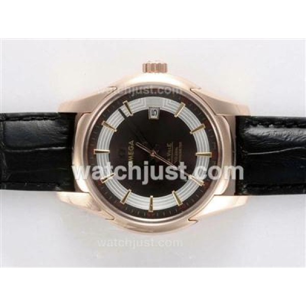 Omega Hour Vision See Thru Case Automatic Rose Gold Case with Brown Dial-Deployment Buckle