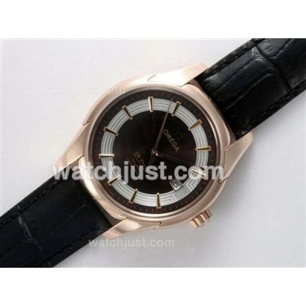 Omega Hour Vision See Thru Case Automatic Rose Gold Case with Brown Dial-Deployment Buckle