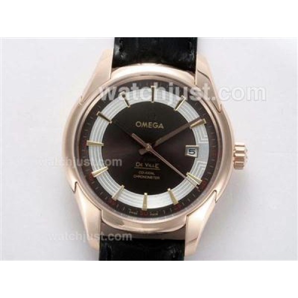 Omega Hour Vision See Thru Case Automatic Rose Gold Case with Brown Dial-Deployment Buckle