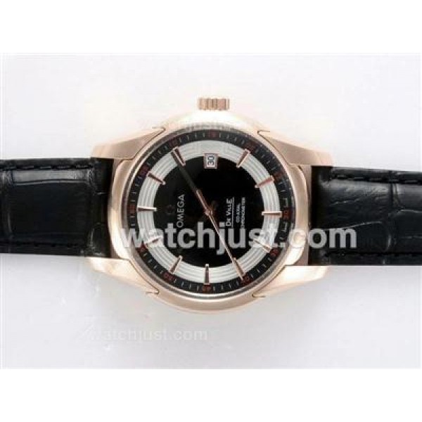 Omega Hour Vision See Thru Case Automatic Rose Gold Case with Black Dial-Deployment Buckle