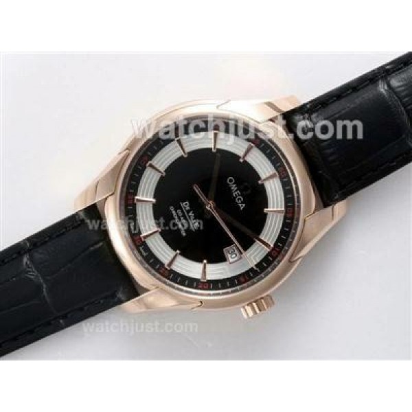 Omega Hour Vision See Thru Case Automatic Rose Gold Case with Black Dial-Deployment Buckle