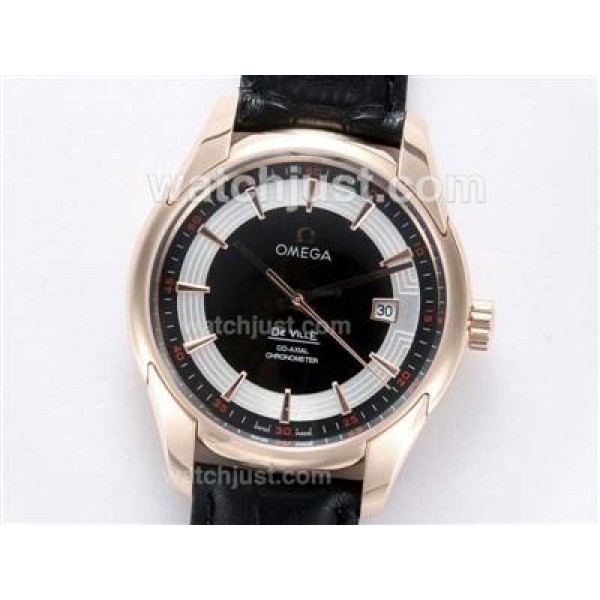 Omega Hour Vision See Thru Case Automatic Rose Gold Case with Black Dial-Deployment Buckle