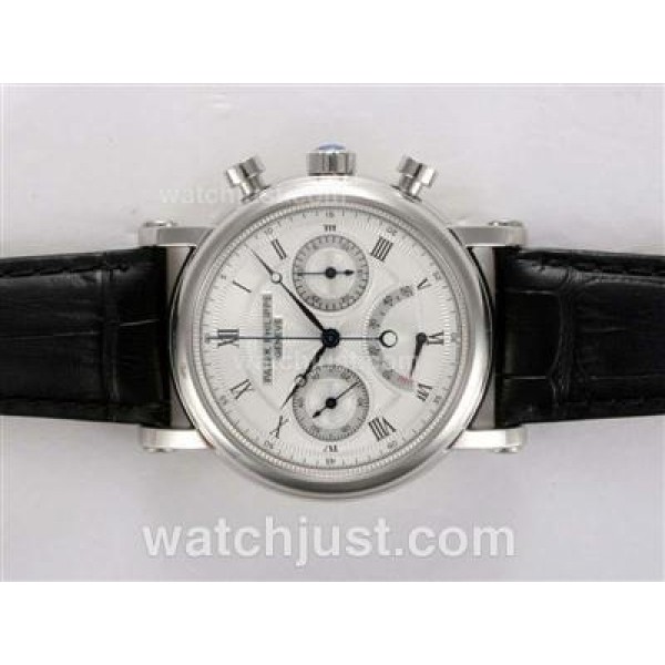 Patek Philippe Classic Chronograph Lemania Movement Power Reserve Working with White Dial