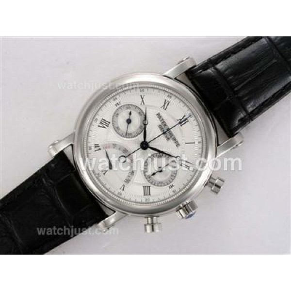 Patek Philippe Classic Chronograph Lemania Movement Power Reserve Working with White Dial