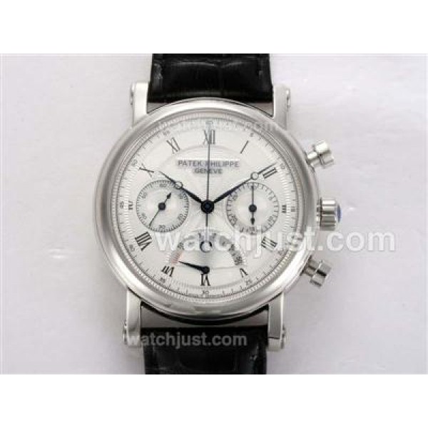 Patek Philippe Classic Chronograph Lemania Movement Power Reserve Working with White Dial