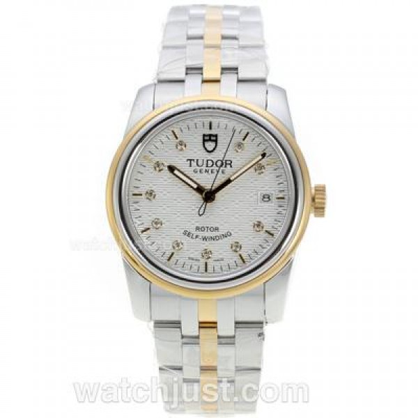 Tudor Classic Automatic Two Tone with White Dial Diamond Markers-Sapphire Glass