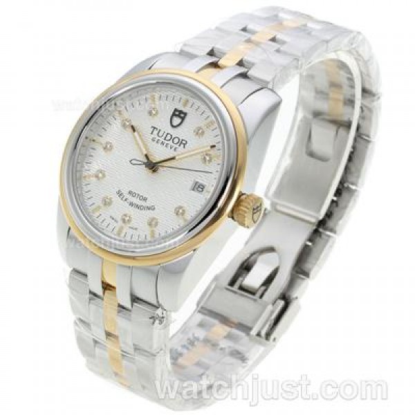 Tudor Classic Automatic Two Tone with White Dial Diamond Markers-Sapphire Glass