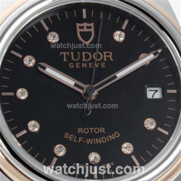 Tudor Classic Automatic Two Tone with Black Dial Diamond Markers-Sapphire Glass