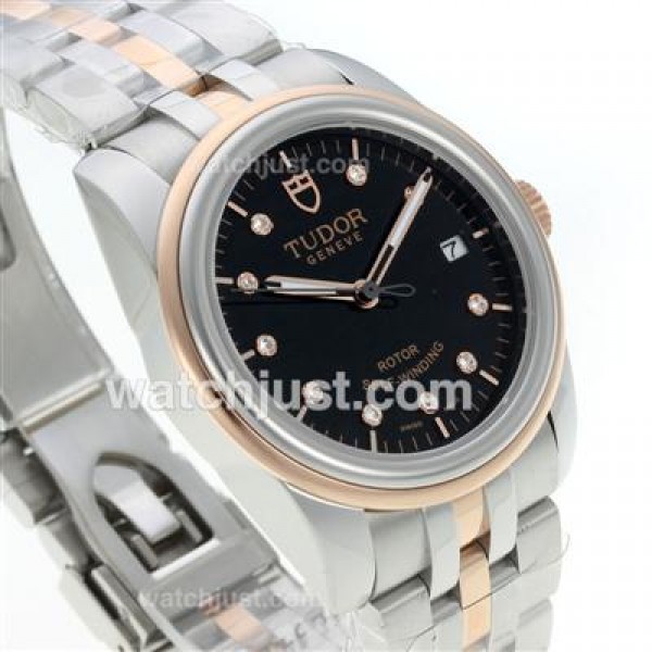Tudor Classic Automatic Two Tone with Black Dial Diamond Markers-Sapphire Glass