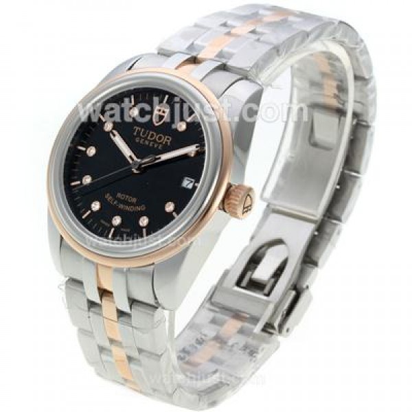 Tudor Classic Automatic Two Tone with Black Dial Diamond Markers-Sapphire Glass