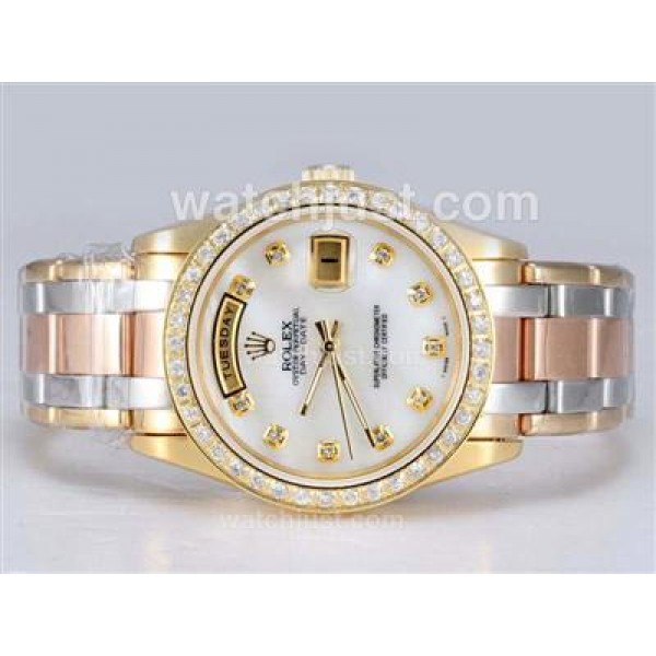 High Quality Rolex Day-Date II Masterpiece Replica Watches With White Mother-Of-Pearl Dials Online
