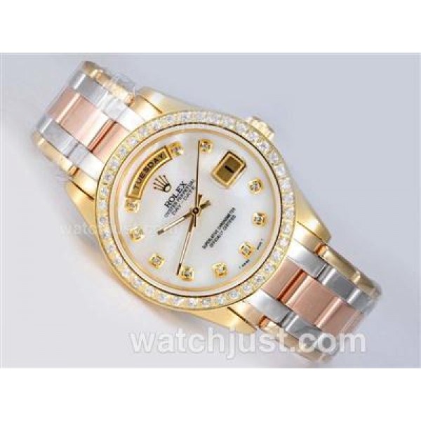 High Quality Rolex Day-Date II Masterpiece Replica Watches With White Mother-Of-Pearl Dials Online