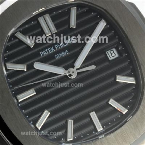 Patek Philippe Nautilus Automatic Stick Markers with Black Dial S/S