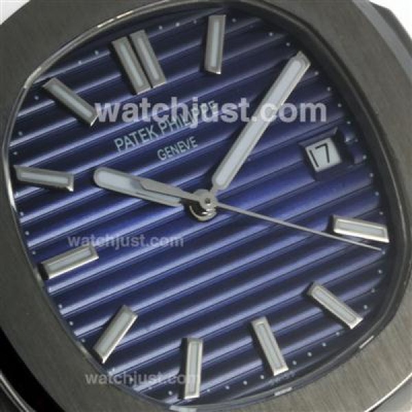 Patek Philippe Nautilus Automatic Stick Markers with Blue Dial S/S