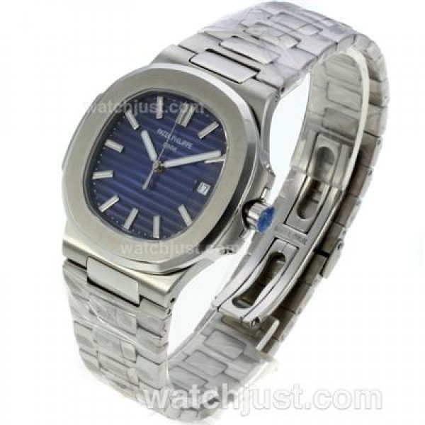 Patek Philippe Nautilus Automatic Stick Markers with Blue Dial S/S