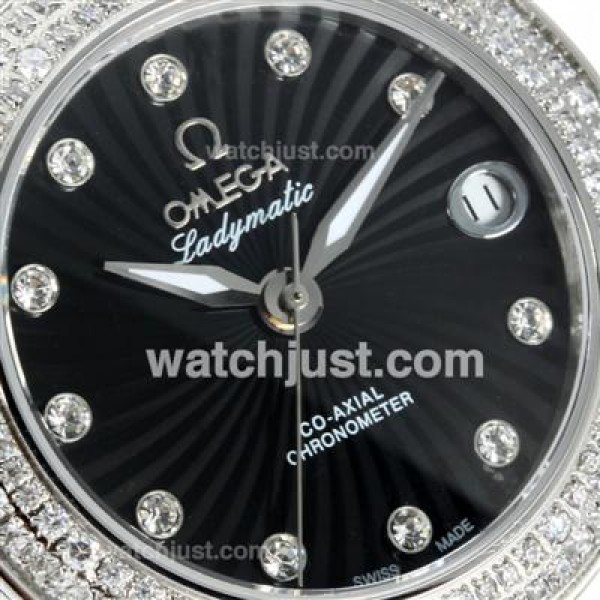 Omega Ladymatic Diamond Bezel with Black Dial S/S-Sapphire Glass