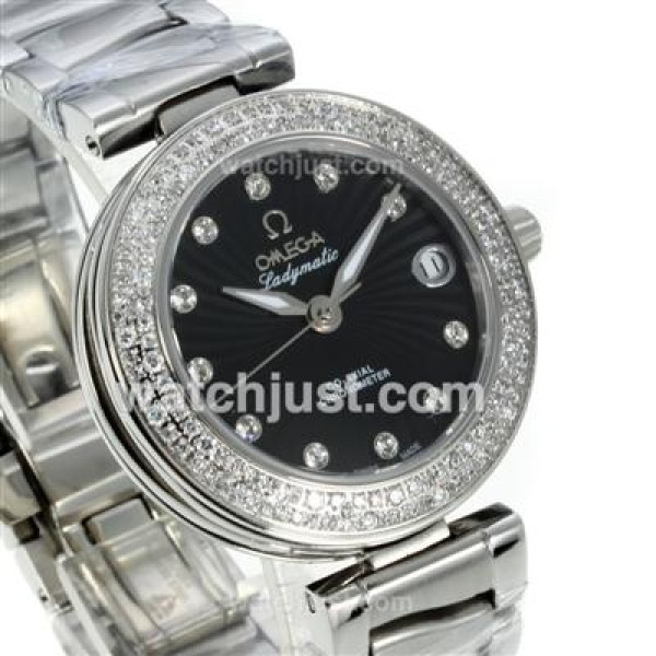 Omega Ladymatic Diamond Bezel with Black Dial S/S-Sapphire Glass