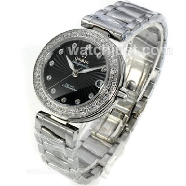 Omega Ladymatic Diamond Bezel with Black Dial S/S-Sapphire Glass